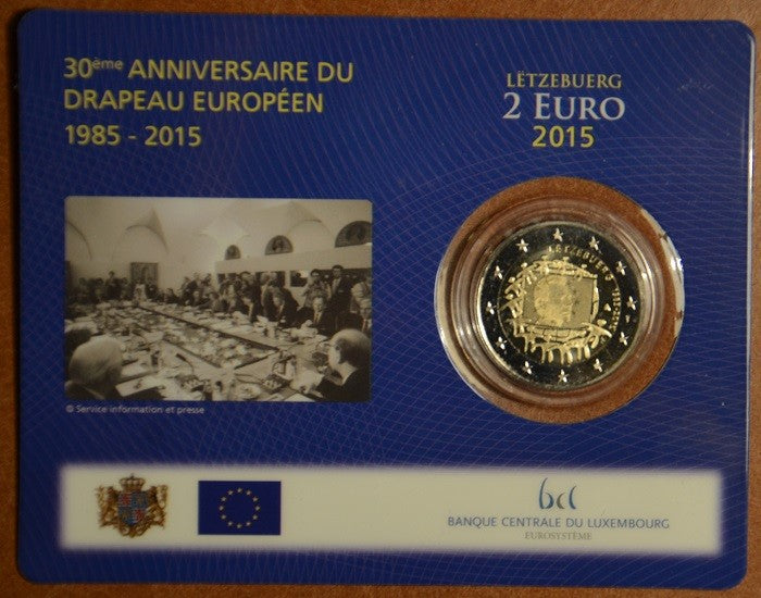 2 Euro Luxembursko 2015 - 30 rokov Europskej vlajky (BU karta)