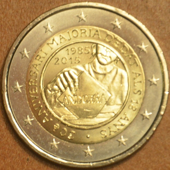 2 Euro Andorra 2015 - 30. výročie stanovenia veku plnoletosti (UNC)