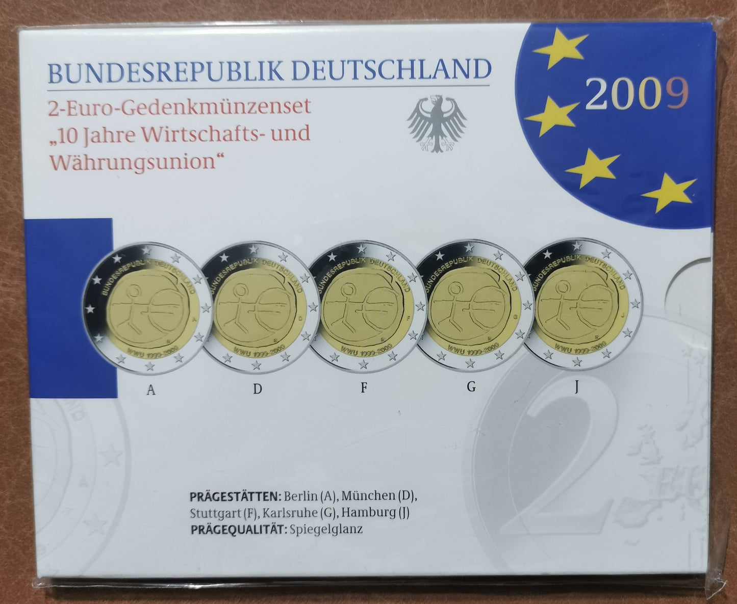 2 Euro Nemecko 2009 - 10. výročie hospodárskej a menovej únie  (Proof)