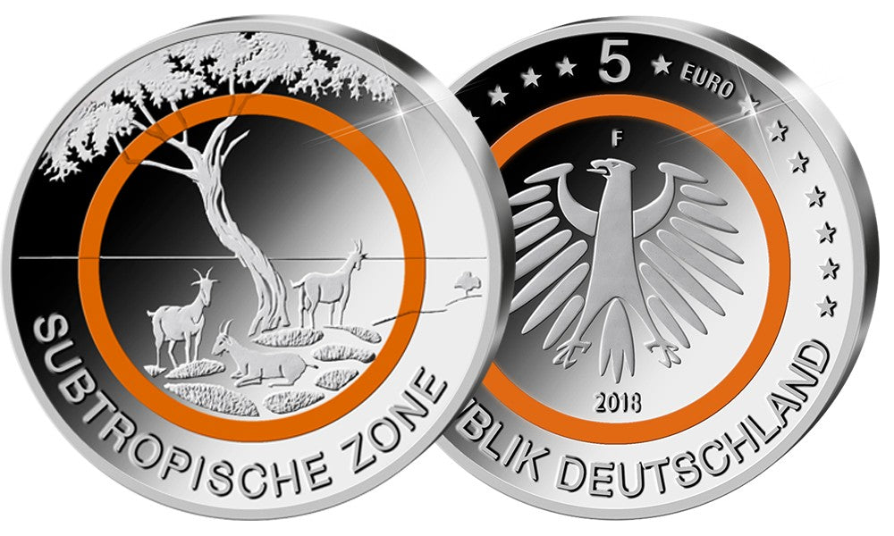 5 Euro Nemecko 2018 "J" Subtropické pásmo  (UNC)
